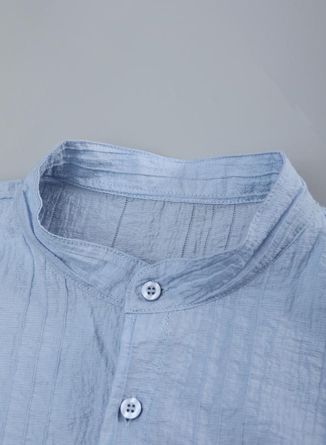 Take Two Men Light Blue Textured Mandarin Collar Shirt - Image 3